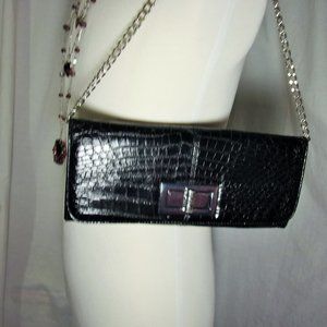 Lu Lu Townsend Black Patent Croc Embossed Silver Hardware Handbag NWOT